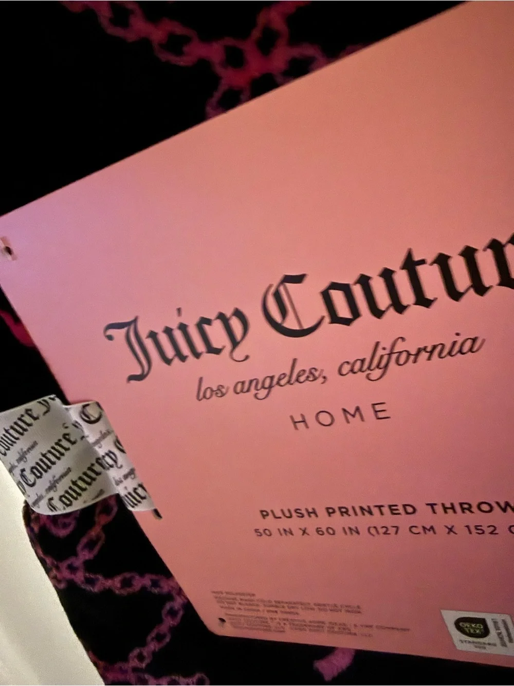 Juicy Couture Black and Pink Plush Printed Throw 50”x60”new blanket